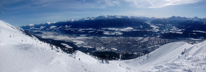An Innsbruck panorama from atop the Hafelekar peak of the Nordkette mountain range.